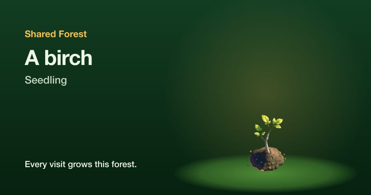 An illustrated birch, grass patch, with the name Shared Forest